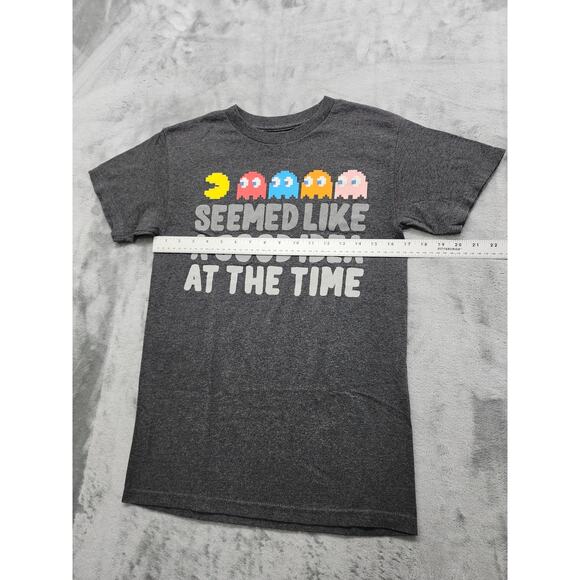 Pac-man Crew Neck Short Sleeve Graphic Tee Size S Gray Gaming Ghosts Humor - Picture 2 of 6